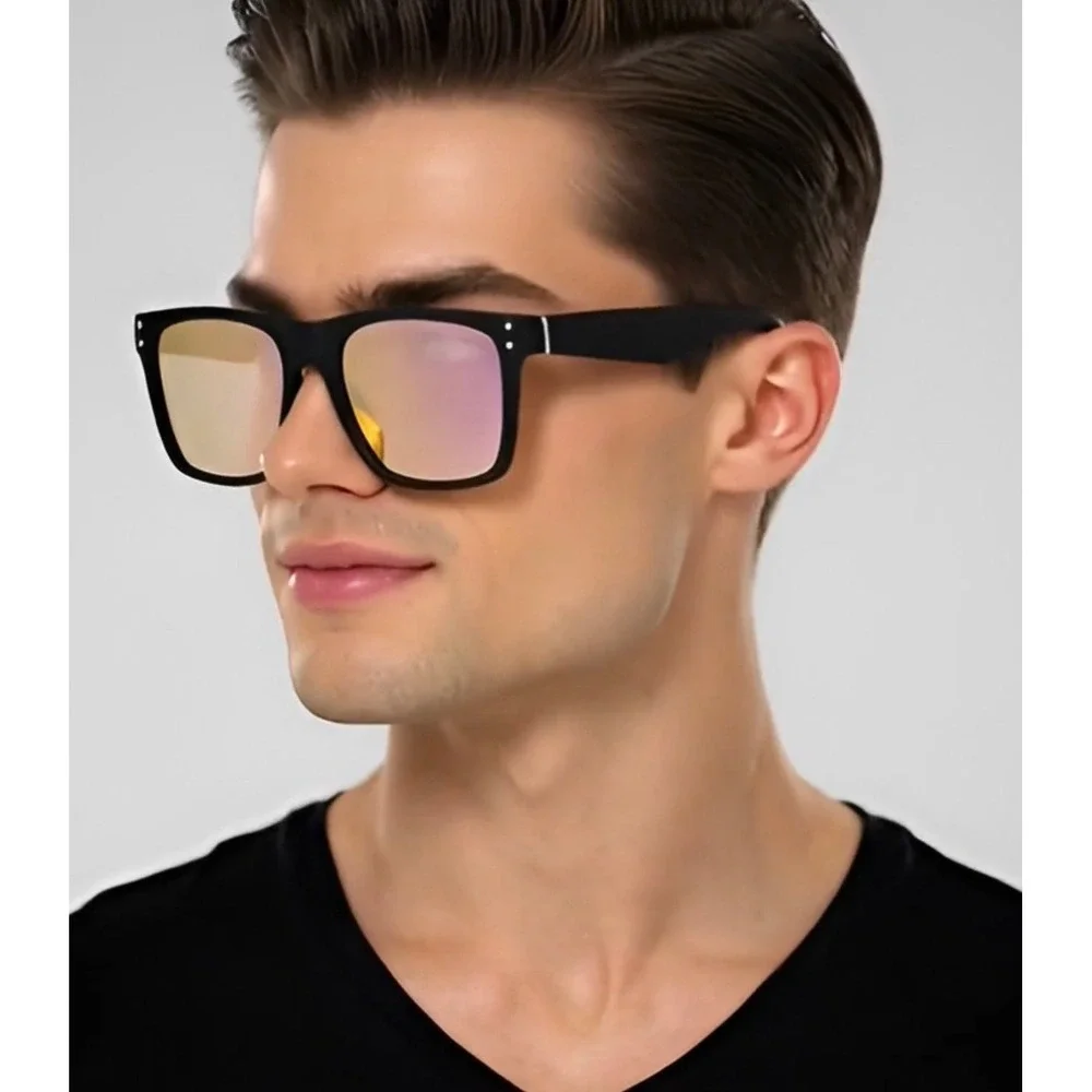 Black Frame‎ Sunglasses Pink Mirrored Lens Square Fashion Sun Glasses Lentes New